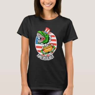 Amerisaurus American Dinosaur Rex Eating Hot Dog L T-Shirt