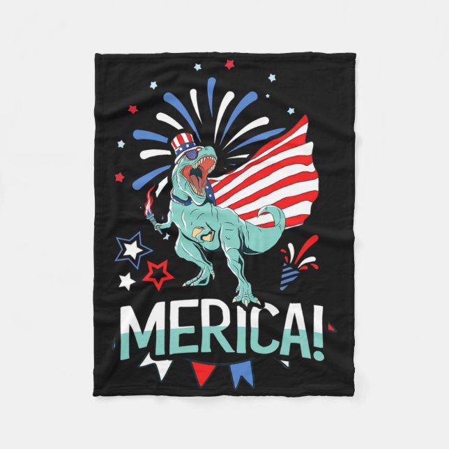 Amerisaurus Rex American Flag Independence Day Mer Fleece Blanket (Front)