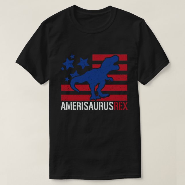  Amerisaurus Rex Dinosaur American Flag July 4th T-Shirt (Design Front)