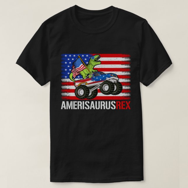  Amerisaurus Rex Dinosaur American Flag July 4th T-Shirt (Design Front)