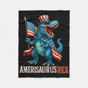 Amerisaurus T Rex Dinosaur 4th Of July American Fl Fleece Blanket
