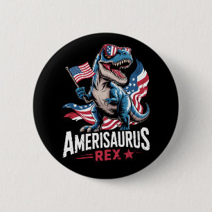 Amerisaurus T Rex Dinosaur 4th Of July US American 2 Inch Round Button