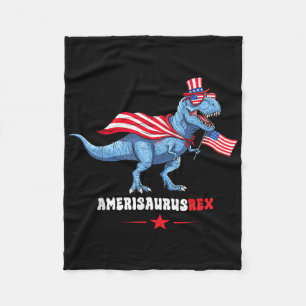 Amerisaurusrex 4th Of July American Flag T-rex Din Fleece Blanket