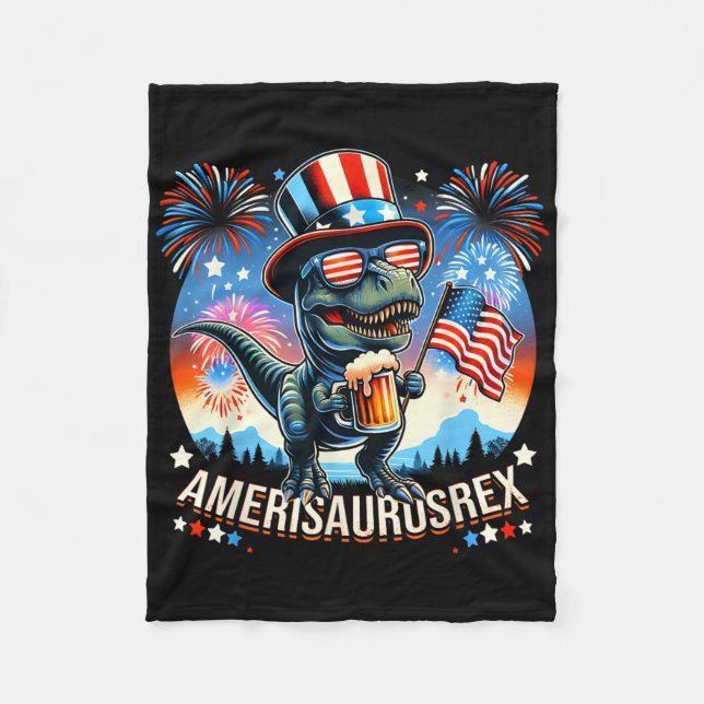 Amerisaurusrex American Flag Cute Dinosaur T-rex K Fleece Blanket (Front)