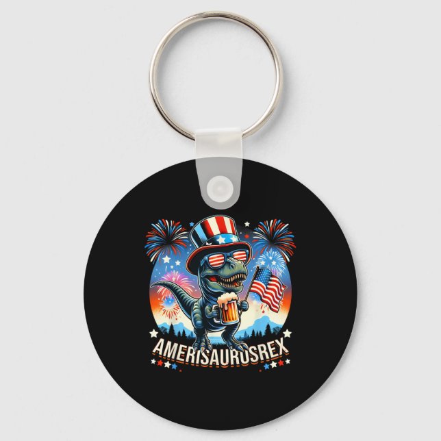 Amerisaurusrex American Flag Cute Dinosaur T-rex K Keychain (Front)