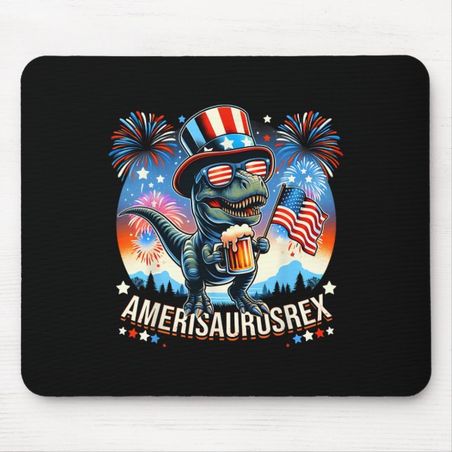 Amerisaurusrex American Flag Cute Dinosaur T-rex K Mouse Pad (Front)