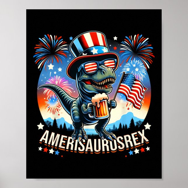 Amerisaurusrex American Flag Cute Dinosaur T-rex K Poster (Front)