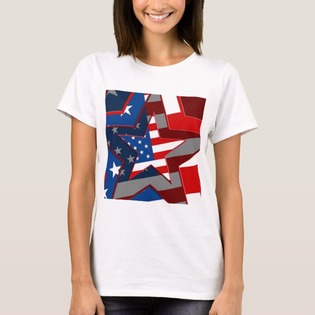 Amerrican Flag Star Pattern T-Shirt (Front)