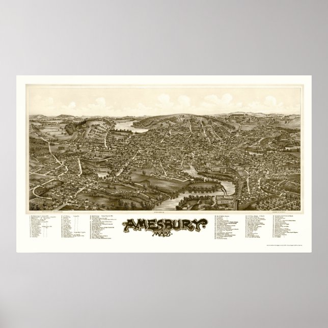 Amesbury, MA Panoramic Map - 1890 Poster (Front)