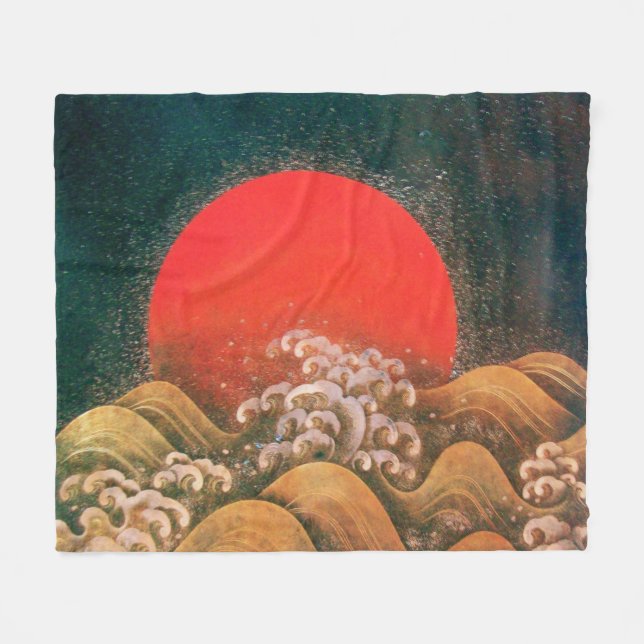 AMETERASU, SUN GODDESS Red Brown Black Fleece Blanket (Front (Horizontal))