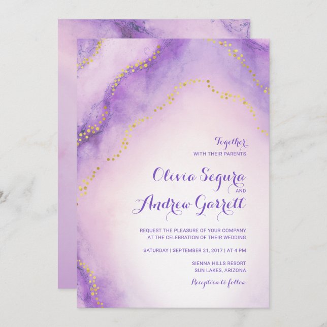 Amethyst Agate Watercolor Painted Wedding Invite (Front/Back)