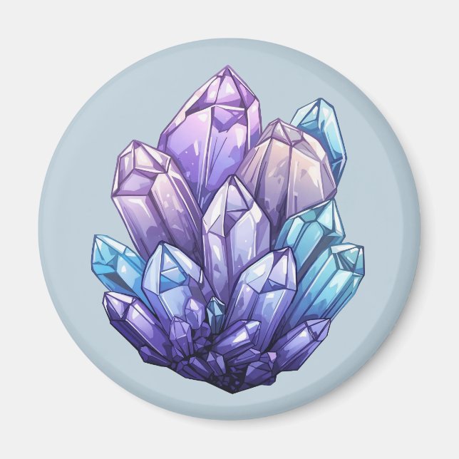 Amethyst and Aqua Crystal Cluster Art Magnet (Devant)