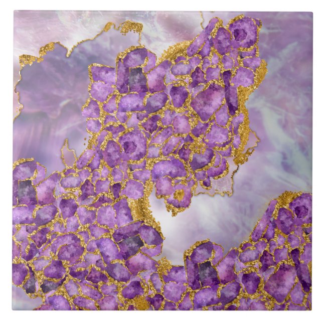 Amethyst and Gold - Abstract Crystal Cluster Tile (Front)