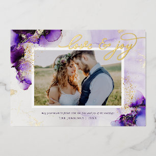 Amethyst and Gold Glam 2 Photo Foil Holiday Card
