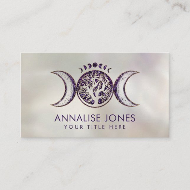 Amethyst and Gold Triple Moon - Tree of life  Business Card (Front)