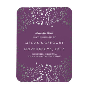 Amethyst and Silver Baby's Breath Save the Date Magnet