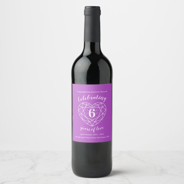 Amethyst anniversaire 6 ans d'amour vin étiquettes (Devant)