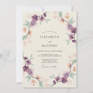 Amethyst Apricot Branch Eucalyptus Wedding Invitation