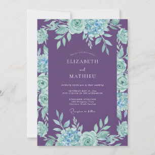 Amethyst Aqua Foliage Eucalyptus Wedding Invitation
