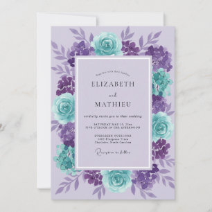 Amethyst Aqua Ranunculus Eucalyptus Wedding Invitation