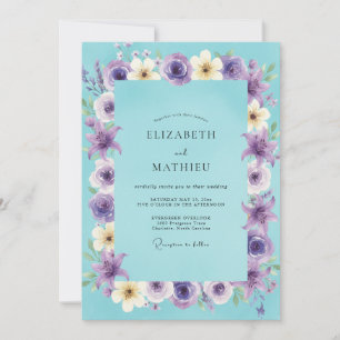 Amethyst Aqua Wreath Wedding Invitation