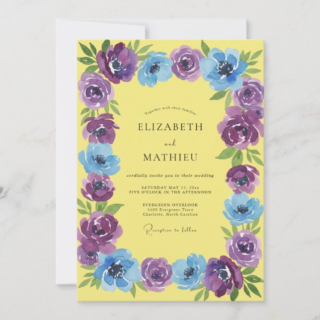 Amethyst Azure Watercolor Wedding Invitation (Front)