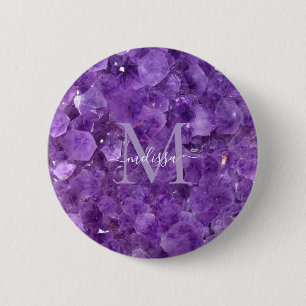 Amethyst Birthstone Monogram Personalized Name 2 Inch Round Button