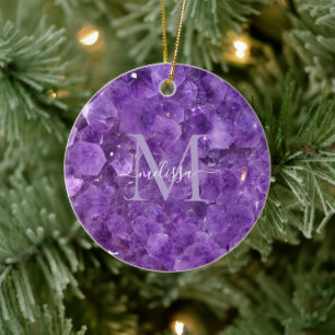 Amethyst Birthstone Monogram Personalized Name Ceramic Ornament