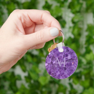 Amethyst Birthstone Monogram Personalized Name Keychain