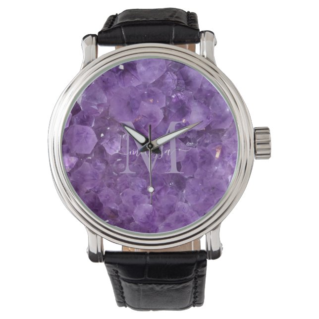 Amethyst Birthstone Monogram Personalized Name Watch (Front)