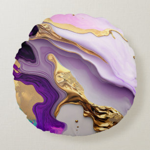 Amethyst & Blush Marble with Liquid Gold Round Pillow