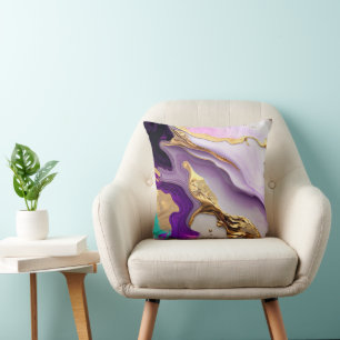 Amethyst & Blush Marble with Liquid Gold Throw Pillow