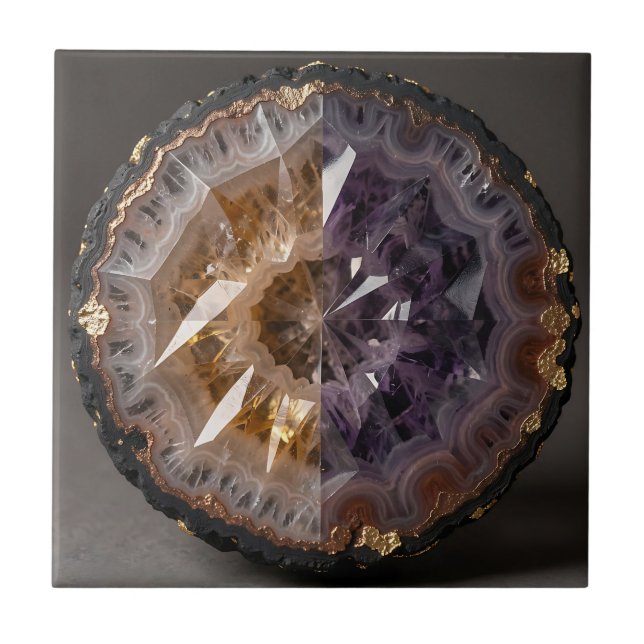 Amethyst Citrine Split Geode Crystal Luxury Tile (Front)