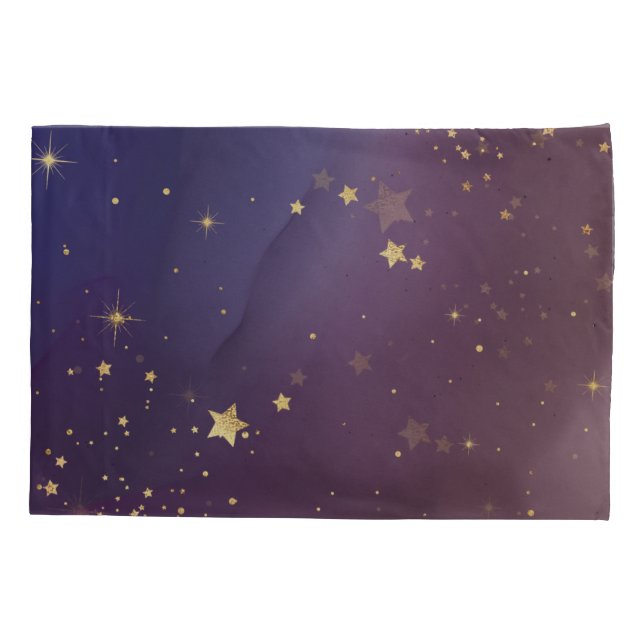 Amethyst Colour with Sparkling Gold Stars   Pillowcase (Back)