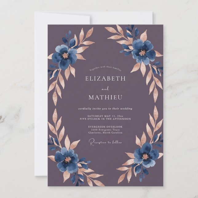 Amethyst Copper Foliage Eucalyptus Wedding Invitation (Front)