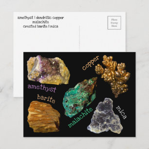 Amethyst Copper Malachite Barite Mica Minerals db2 Postcard