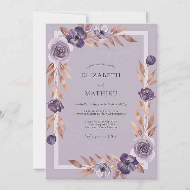 Amethyst Copper Petal Wedding Invitation (Front)