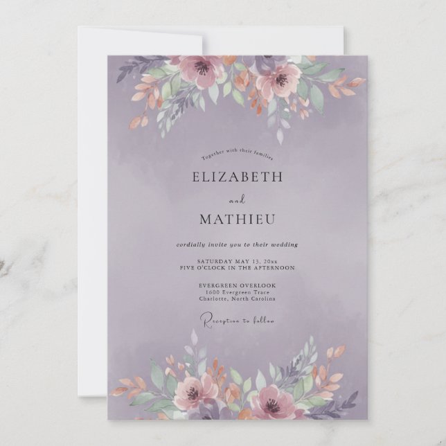 Amethyst Coral Peony Wedding Invitation (Front)