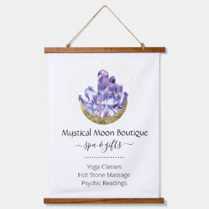 Amethyst Crystal Cluster Gold Crescent Moon Mystic Hanging Tapestry