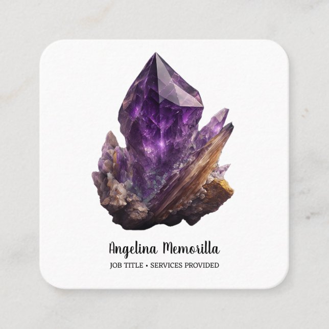 Amethyst Crystal Cluster Square Business Card (Front)