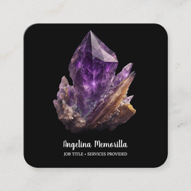 Amethyst Crystal Cluster Square Business Card (Front)