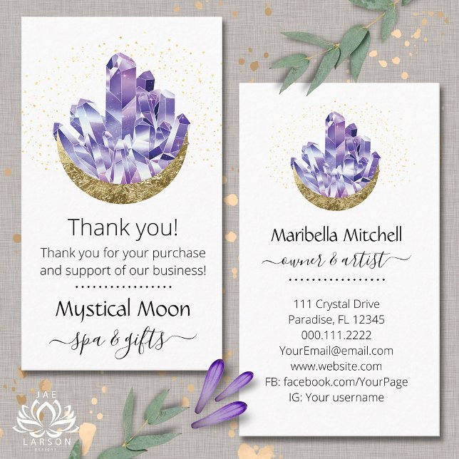 Amethyst Crystal Crescent Moon Customer Thank You Business Card (Creator Uploaded)