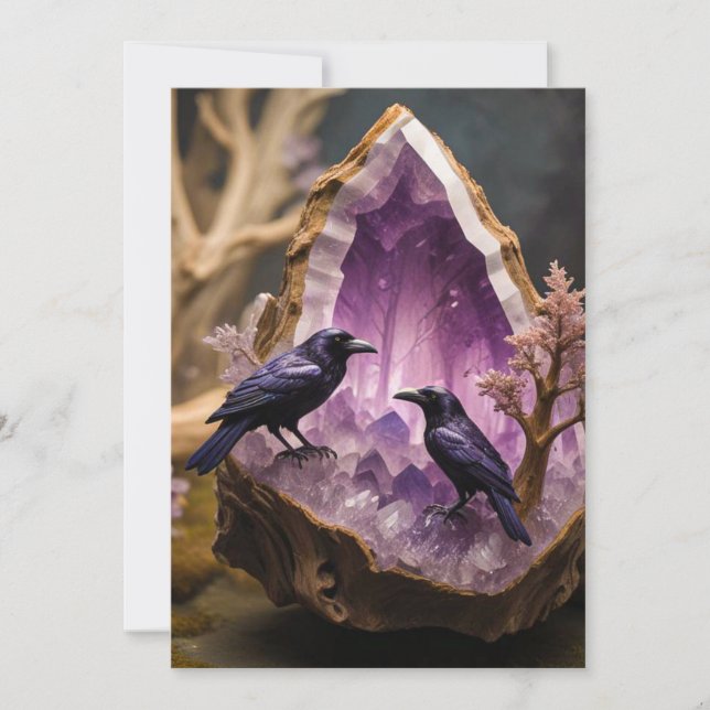 Amethyst Crystal - Crows Blackbird Ravens Invitation (Front)