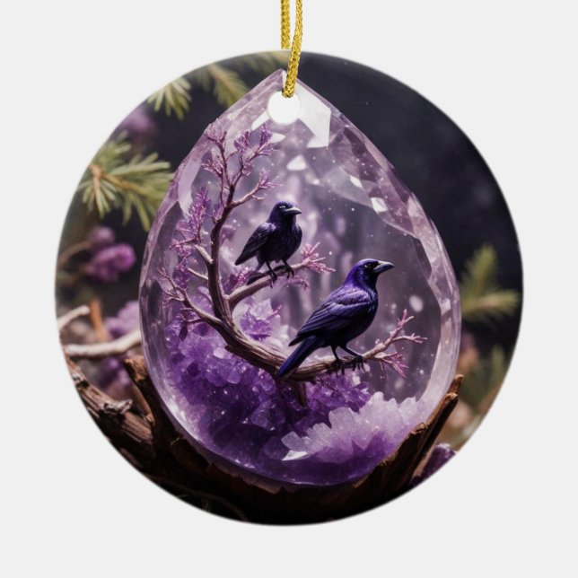 Amethyst Crystal - Crows Ravens Christmas Ornament (Front)