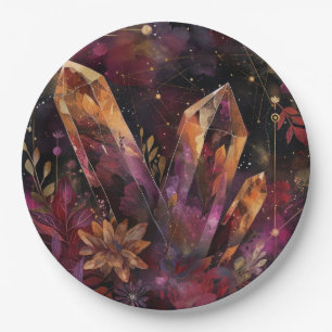 Amethyst Crystal Galaxy Celestial Pattern Paper Plate