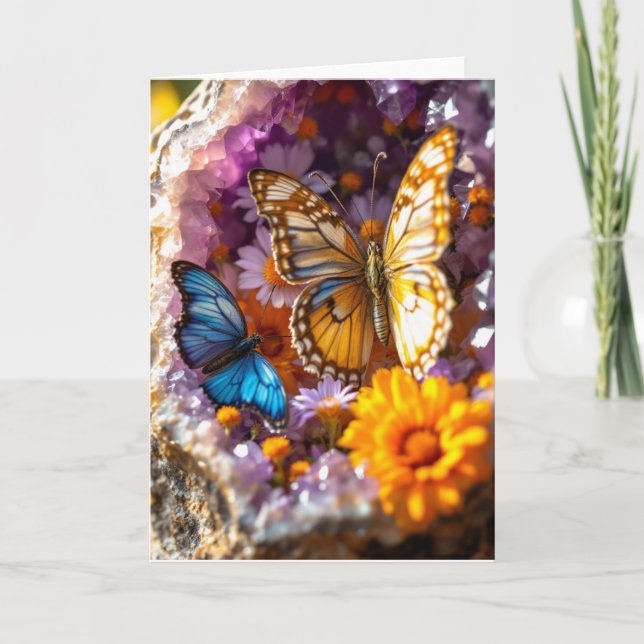 Amethyst Crystal Garden Butterfly Greeting Card (Front)