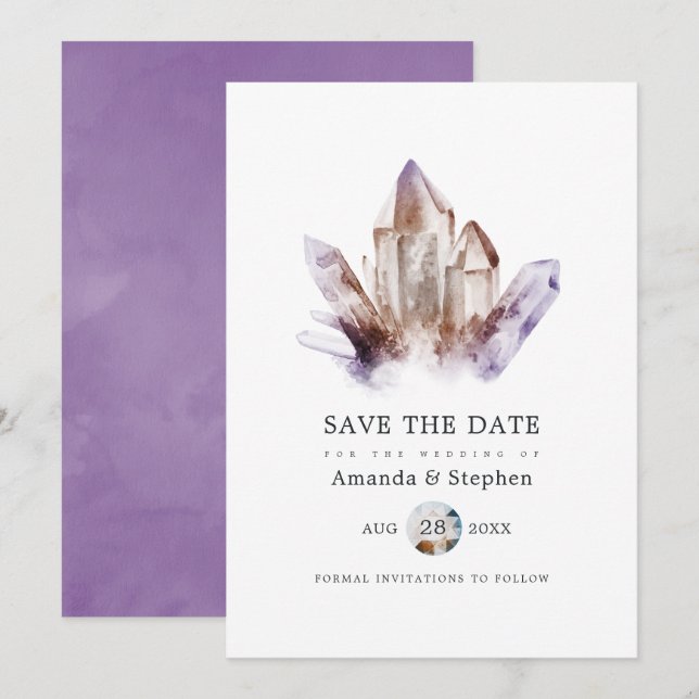 Amethyst Crystal Wedding Save The Date (Front/Back)