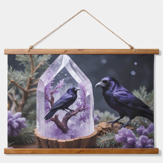 Amethyst Crystals Crows Blackbirds Hanging Tapestry (Front)