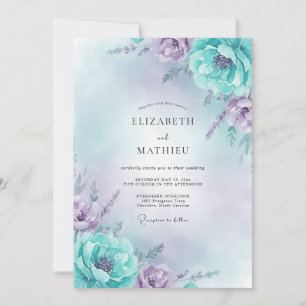Amethyst Cyan Peony Wedding Invitation