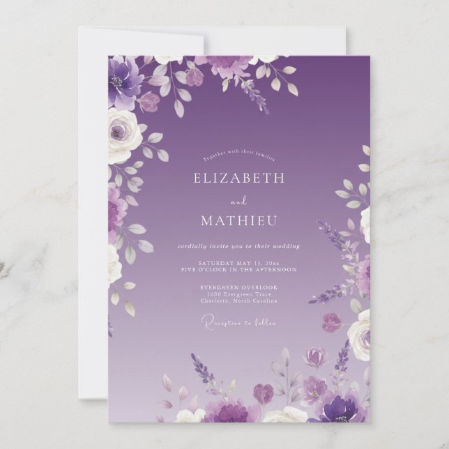 Amethyst Delicate Botanical Wedding Invitation (Front)